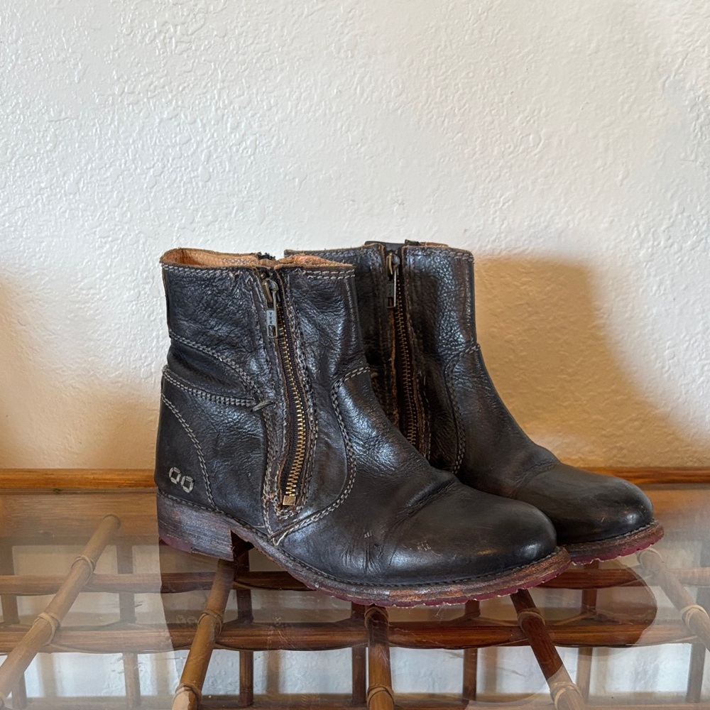 Bed Stu Eiffel Black Leather Ankle Boots with Zipper
